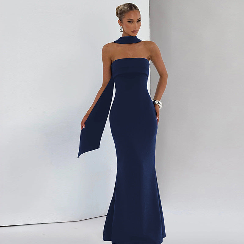 Damen Elegantes Langarm-Maxikleid mit transparenten Details Drune