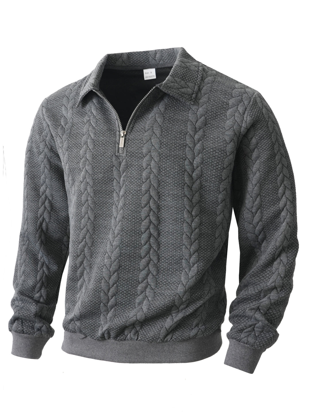 Herren nan Halbzip-Pullover mit Kentkragen, Zopfstrickstruktur und geripptem Saum Drune