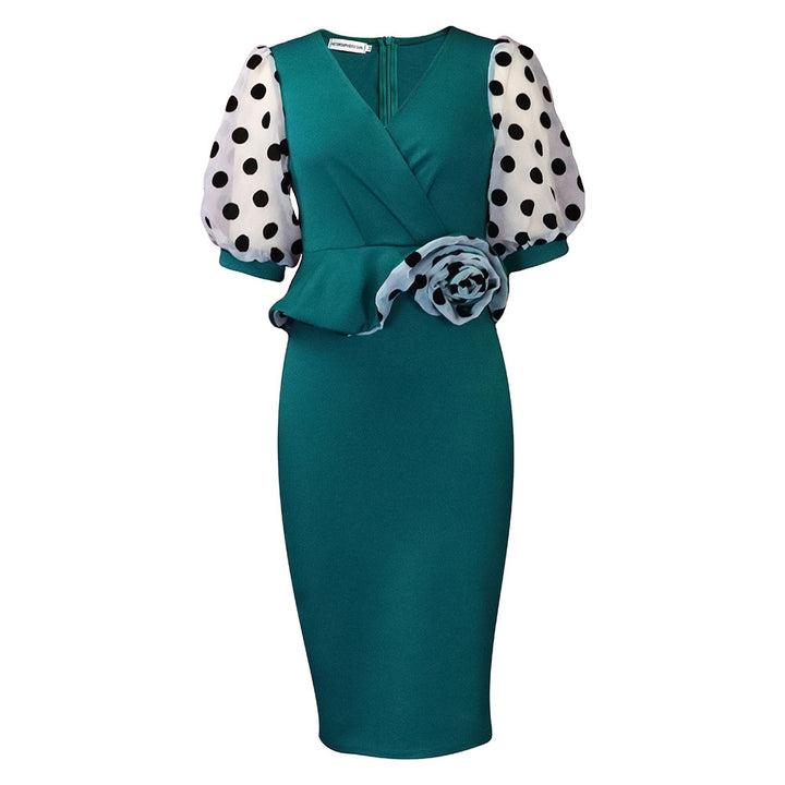 Damen Midi-Kleid mit Puffärmeln und floralem Detail Drune