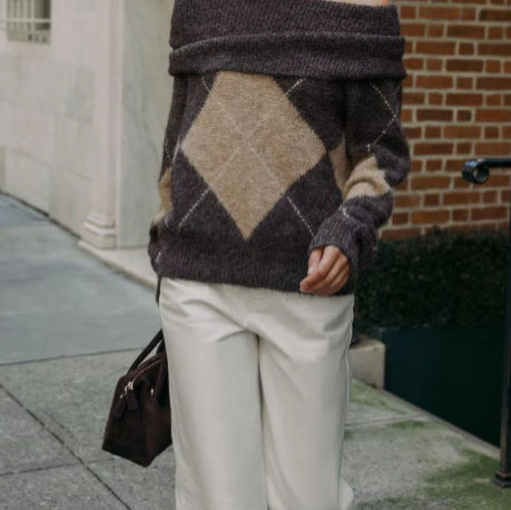 Damen Kuscheliger Pullover mit modernem Rautenmuster Drune