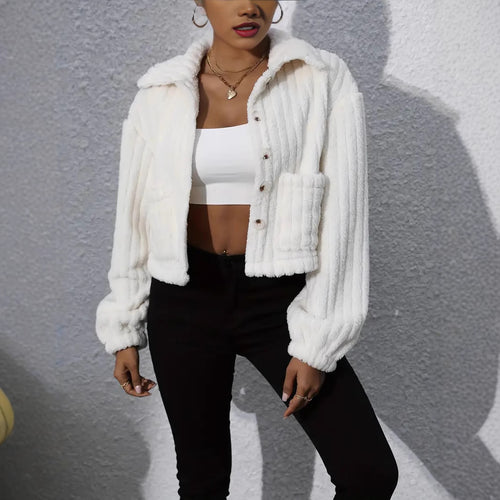 Damen Fluffy Overshirt im Couture-Stil mit Taschen Drune