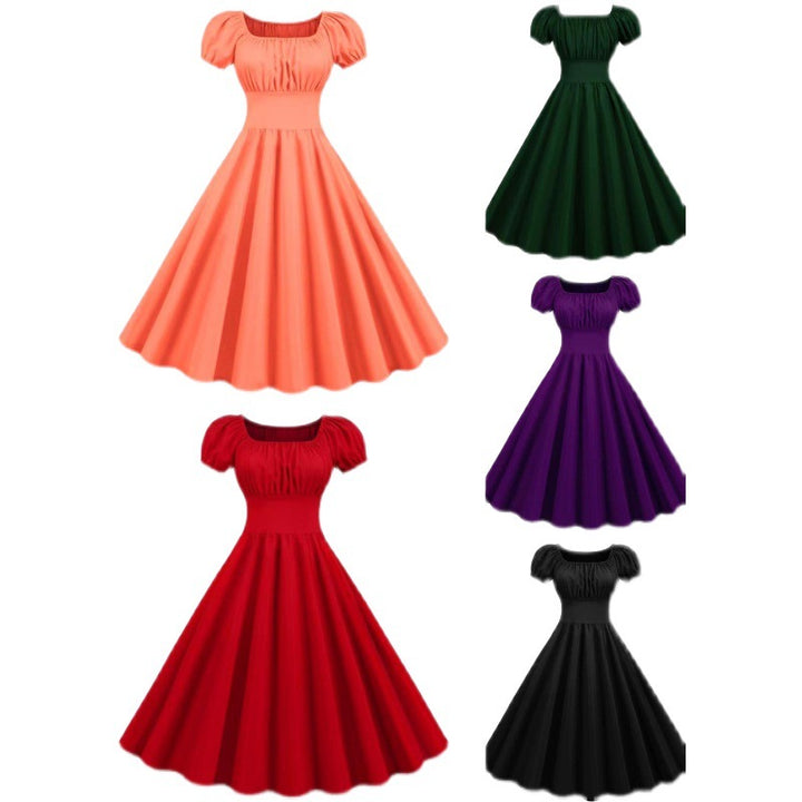 Damen Vintage Kleid mit Puffärmeln und schwingendem Rock Drune