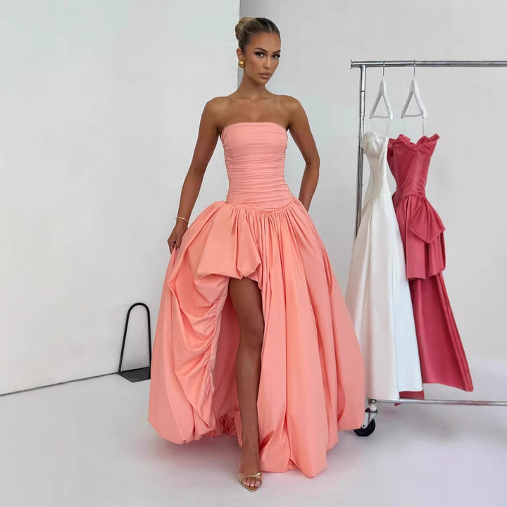 Damen Strapless Ballkleid mit hohem Schlitz und fließendem Rock Drune
