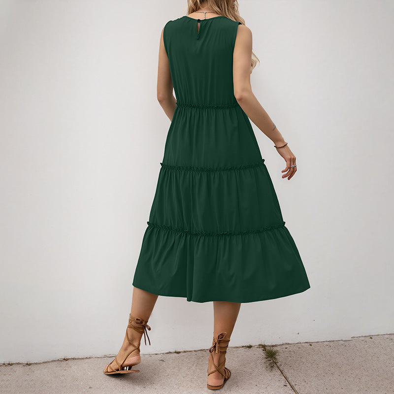 Damen Maxikleid mit Rüschendetails und elastischem Taillenzug Drune