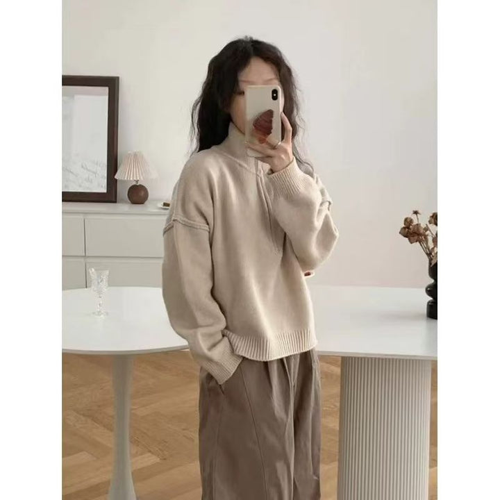 Damen modischer Pullover mit halbem Reißverschluss Drune