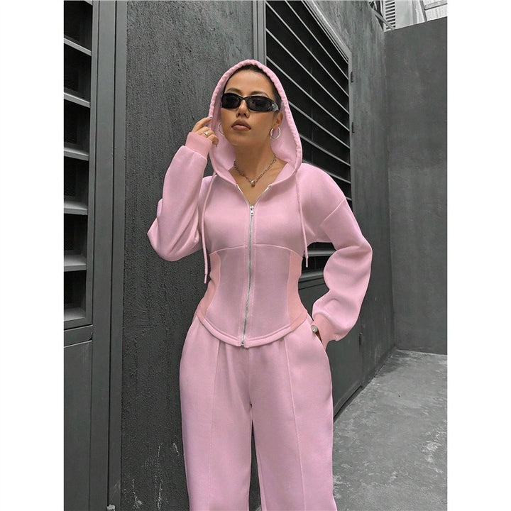 Damen figurbetontes Hoodie-Set mit dezenten Zipperdetails Drune