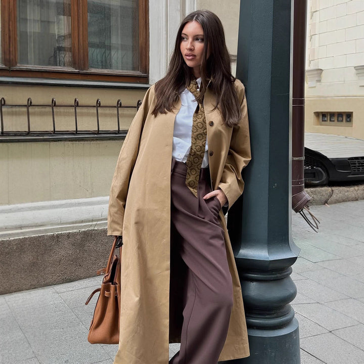 Damen Modischer Oversized-Trenchcoat aus strapazierfähigem Material mit eleganten Knopfdetails Drune