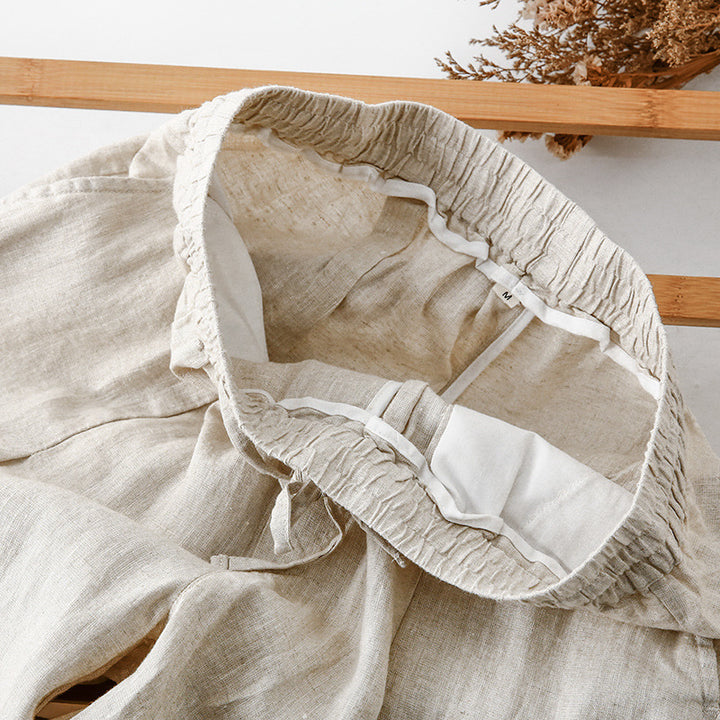 Damen lässige Leinenhose mit elastischem Bund und praktischen Seitentaschen Drune