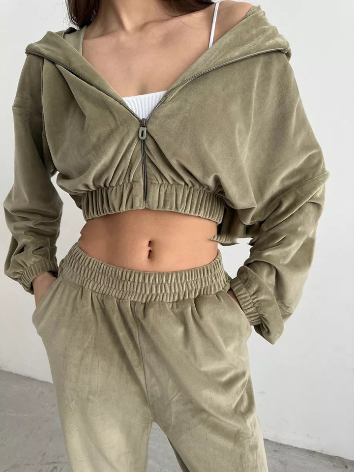 Damen trendige Veloursjacke mit weiten Ärmeln und Bund Drune