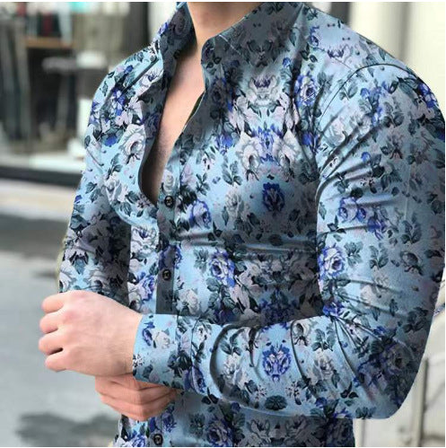 Herren nan figurbetontes Langarmhemd mit feinem Ornamentmuster und stretch Baumwollmischung Drune