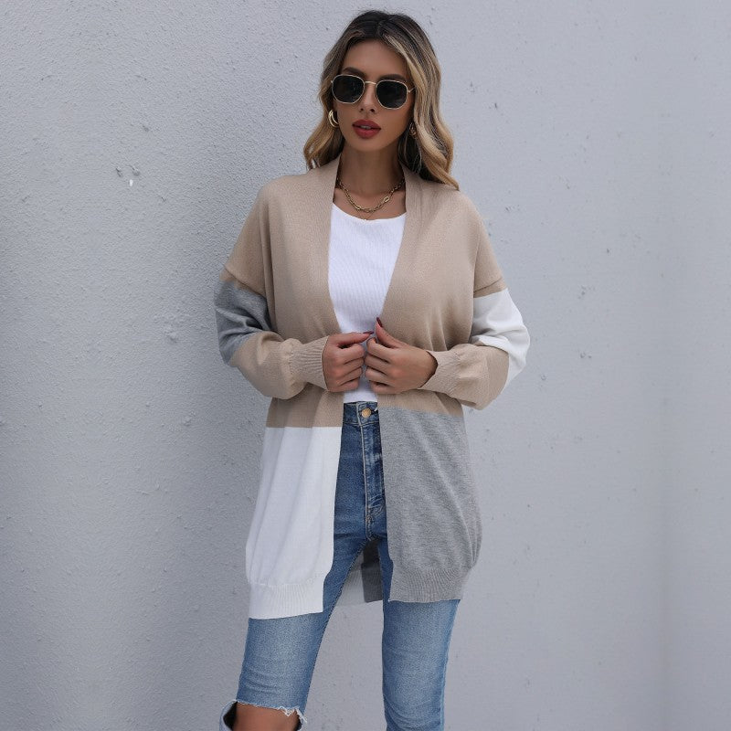 Damen Langer Cardigan mit modischem Farbblocking und weichem Strick Drune