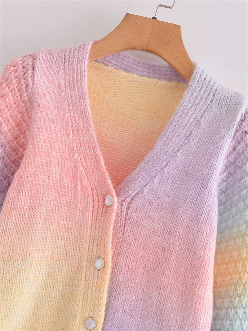 Damen Farbverlauf Strickjacke mit originellem Rippdesign Drune