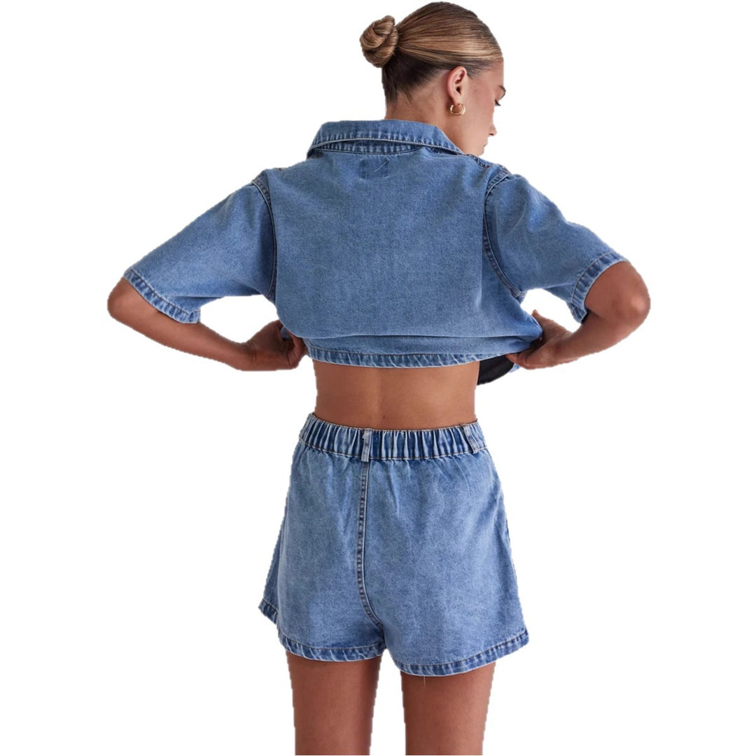 Damen Denim-Kurzjacke mit passendem Rock im lässigen Stil Drune