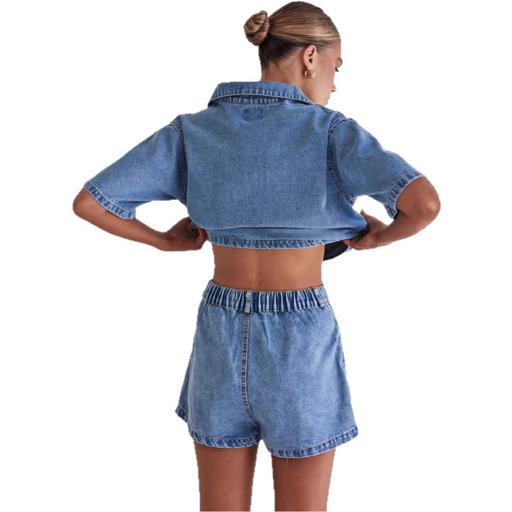 Damen Denim-Kurzjacke mit passendem Rock im lässigen Stil Drune