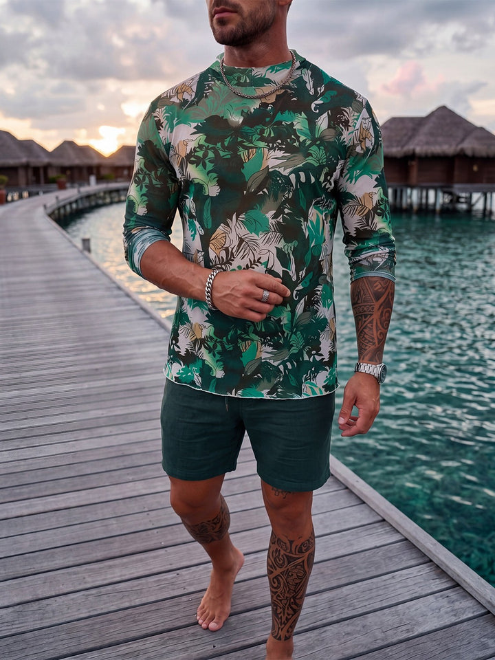Herren Langarmshirt mit floralem Muster Drune