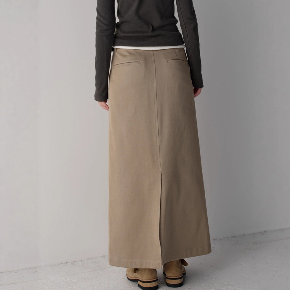 Damen eleganter und hoch taillierter Maxirock mit Falten Drune