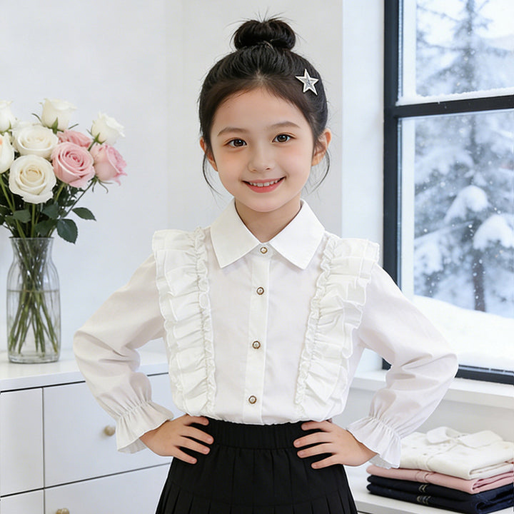 Mädchen Bluse mit Rüschendetails und Knopfverschluss Drune