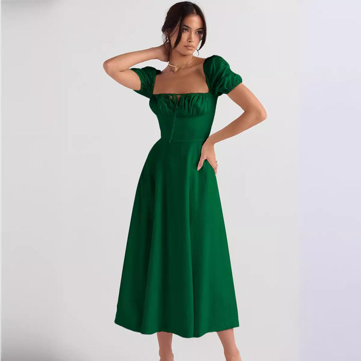 Damen Elegantes Midikleid mit Puffärmeln und raffiniertem Ausschnitt Drune