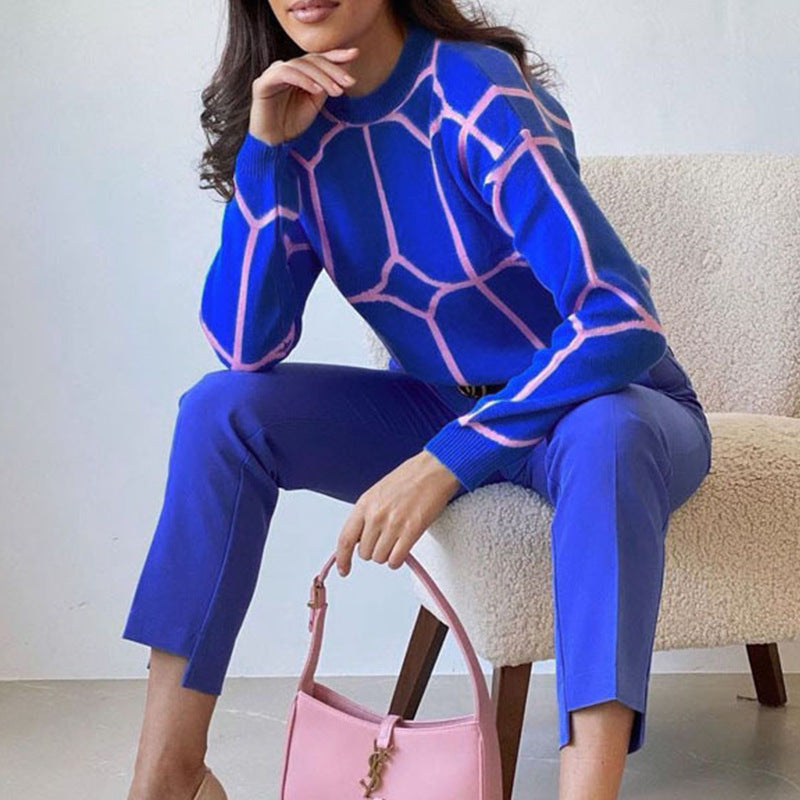 Damen Modischer Strickpullover mit geometrischem Grafikdesign und hohem Komfort Drune