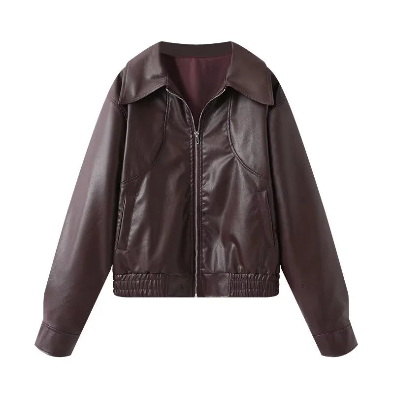 Damen Kunstlederblousonjacke mit weitem Schnitt und lässigen Details Drune
