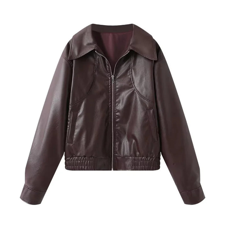 Damen Kunstlederblousonjacke mit weitem Schnitt und lässigen Details Drune