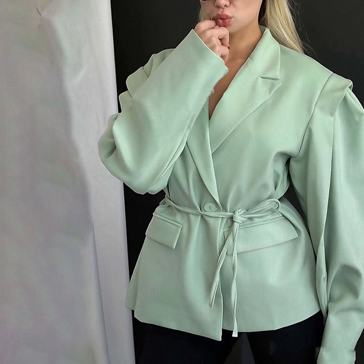 Damen nan taillierter Blumenblazer mit Bindegürtel und Reverskragen Drune
