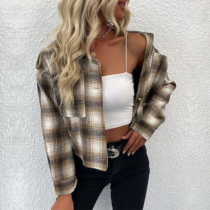 Damen Karierte Flanelljacke mit strukturierter Oberfläche und regulärem Schnitt Drune