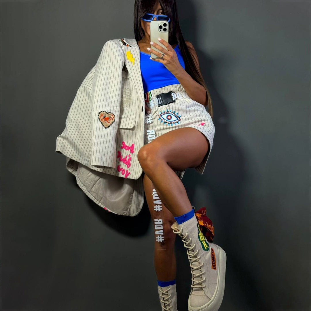 Damen Oversized Blazer mit kreativem Stickdesign Drune