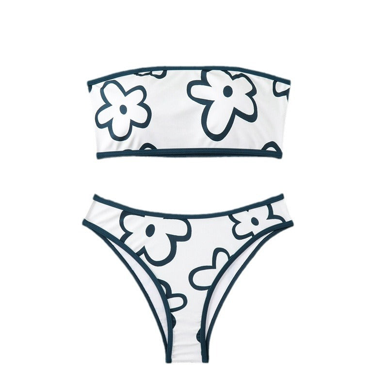 Damen Bandeau-Bikini mit floralem Muster und hohem Schnitt Drune