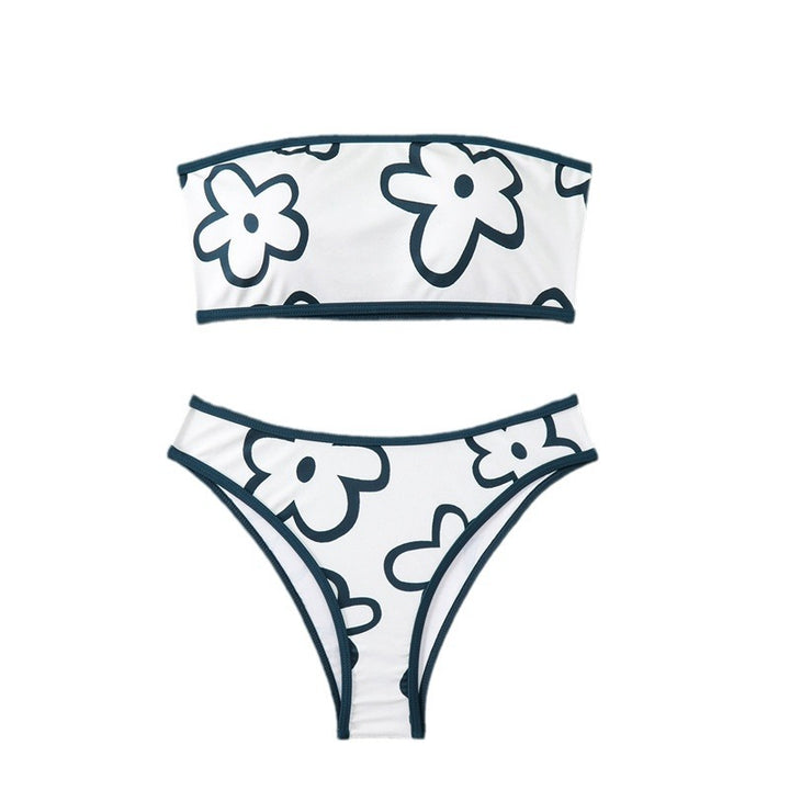 Damen Bandeau-Bikini mit floralem Muster und hohem Schnitt Drune