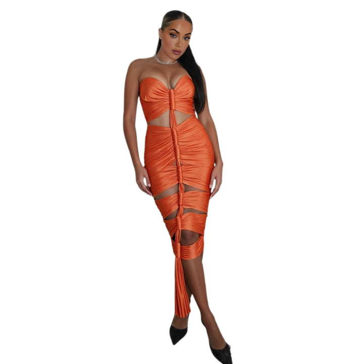 Damen Strapless Maxikleid mit raffinierten Cut-Out-Details und elegantem Raffungseffekt Drune