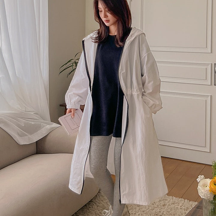 Damen leichte, atmungsaktive Kapuzenjacke mit verstellbarem Kordelzug Drune