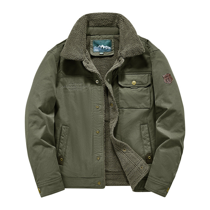 Herren nan gesteppte Canvas-Arbeiterjacke mit Teddykragen, thermischer Innenlage und multiplen Taschen Drune