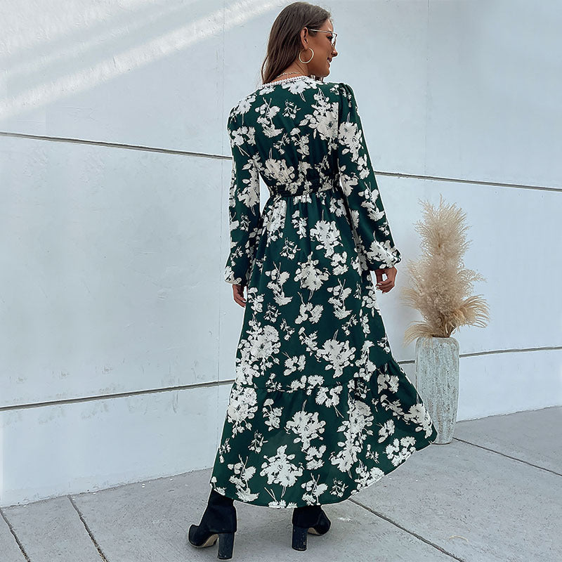 Damen Maxikleid mit floralem Design und raffinierten Rüschendetails Drune