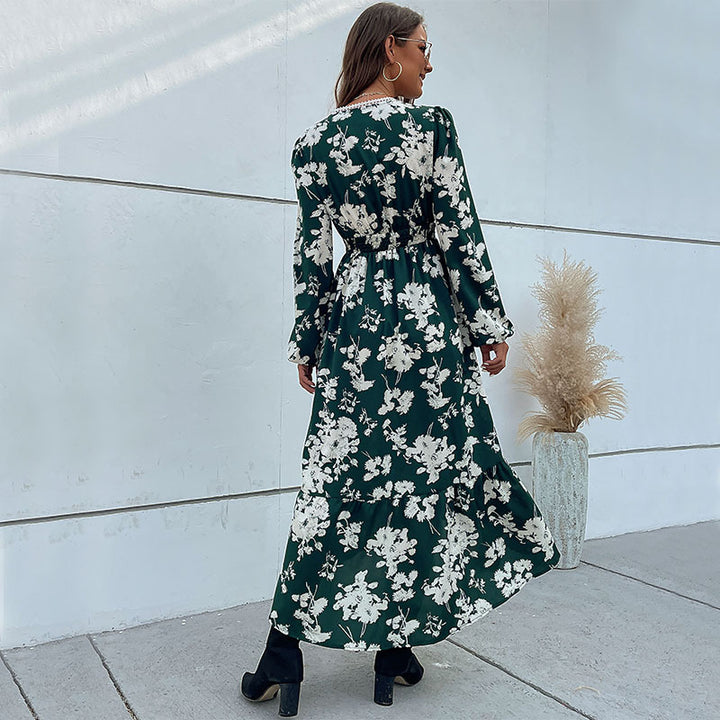 Damen Maxikleid mit floralem Design und raffinierten Rüschendetails Drune