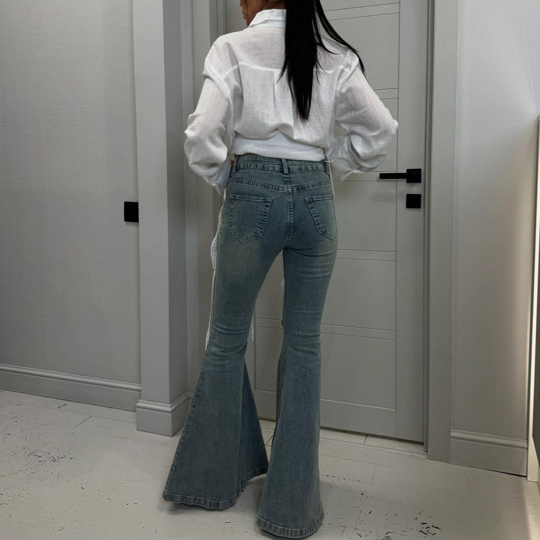 Damen Flared Jeans mit raffiniertem Schnür-Design Drune