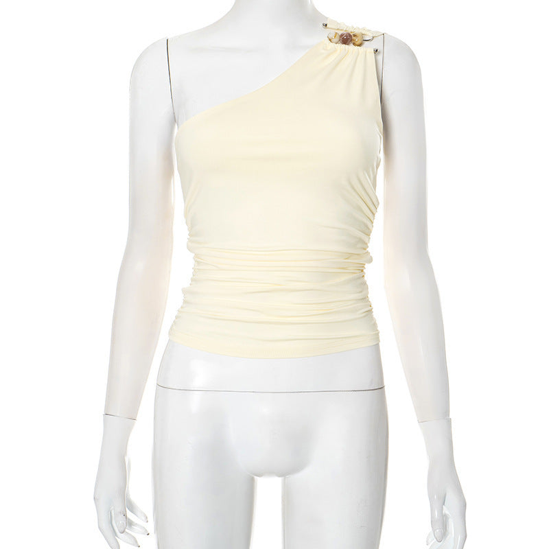 Damen asymmetrisches Trägeroberteil mit dekorativen Knopfdetails und figurformendem Design Drune