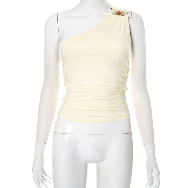 Damen asymmetrisches Trägeroberteil mit dekorativen Knopfdetails und figurformendem Design Drune