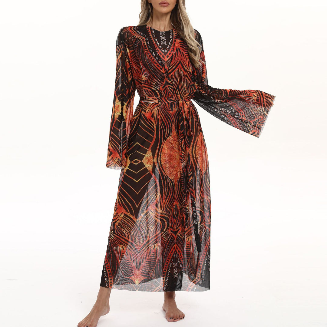 Damen Transparenter Strandkimono mit floralen Mustern Drune