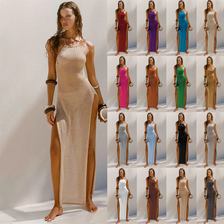 Damen elegantes Maxikleid mit hohen Seitenschlitzen Drune