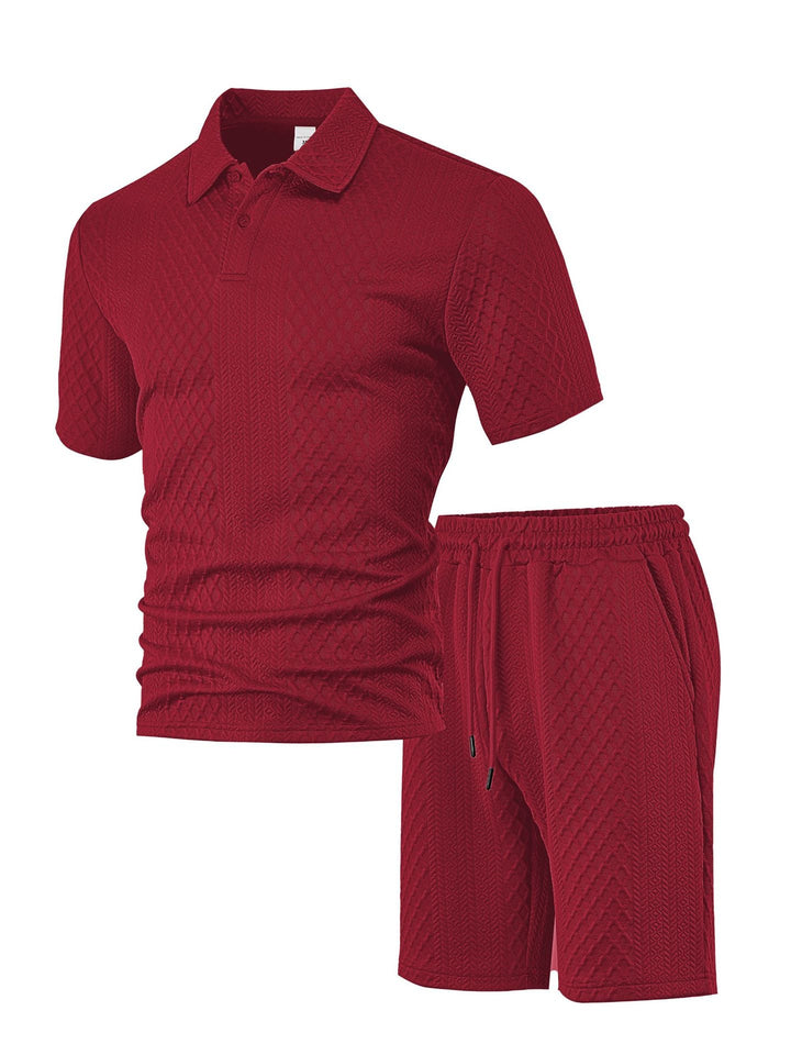 Herren nan geprägtes Waffel-Polo mit Kentkragen und elastischer Tunnelzugshorts im Set Drune