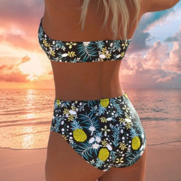 Damen hoch geschnittenes Bikini-Set mit gepolstertem Oberteil und verstellbaren Trägern Drune