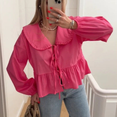 Damen Bluse mit Rüschendetails und tailliertem Schnitt Drune