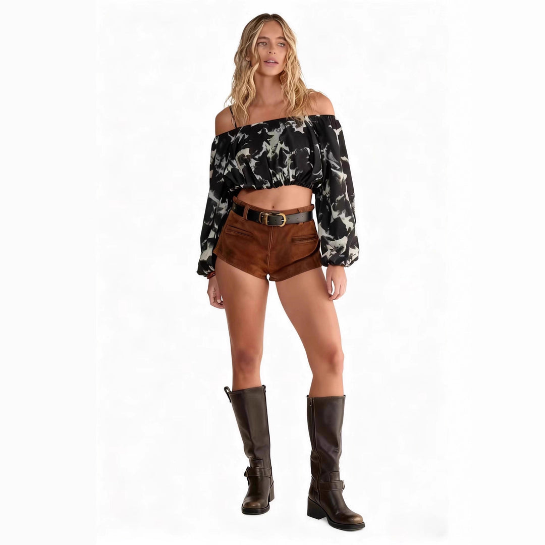 Damen trendige Schulterfreie Bluse mit voluminösen Ärmeln und eleganten Details Drune