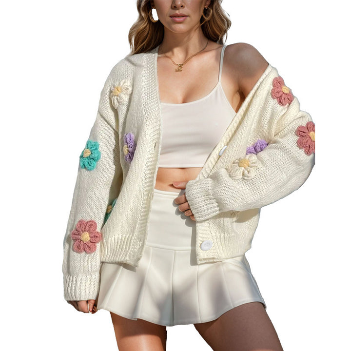 Damen Strickjacke mit floralen Applikationen Drune
