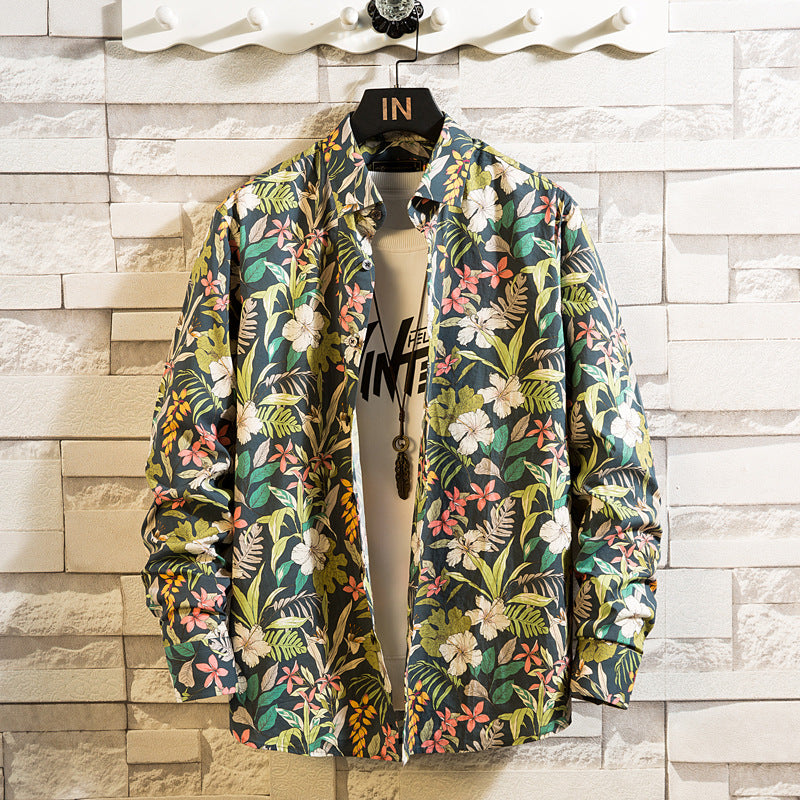 Herren nan florales Freizeit-Hemd mit Kentkragen, durchgehender Knopfleiste und leichtem Baumwollmix Drune