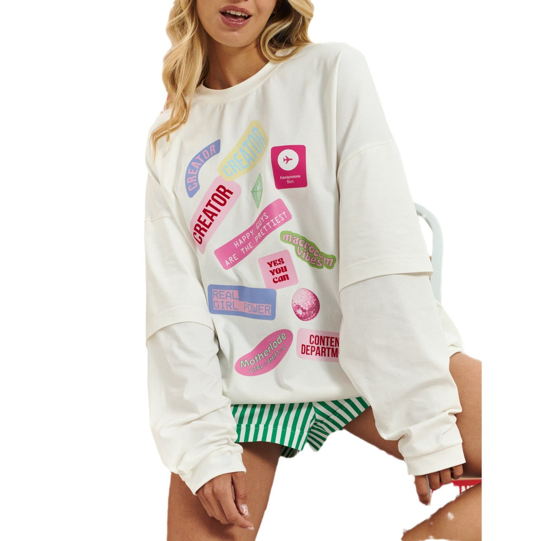 Damen Lässiger Oversized-Sweater mit bunten Grafiken Drune