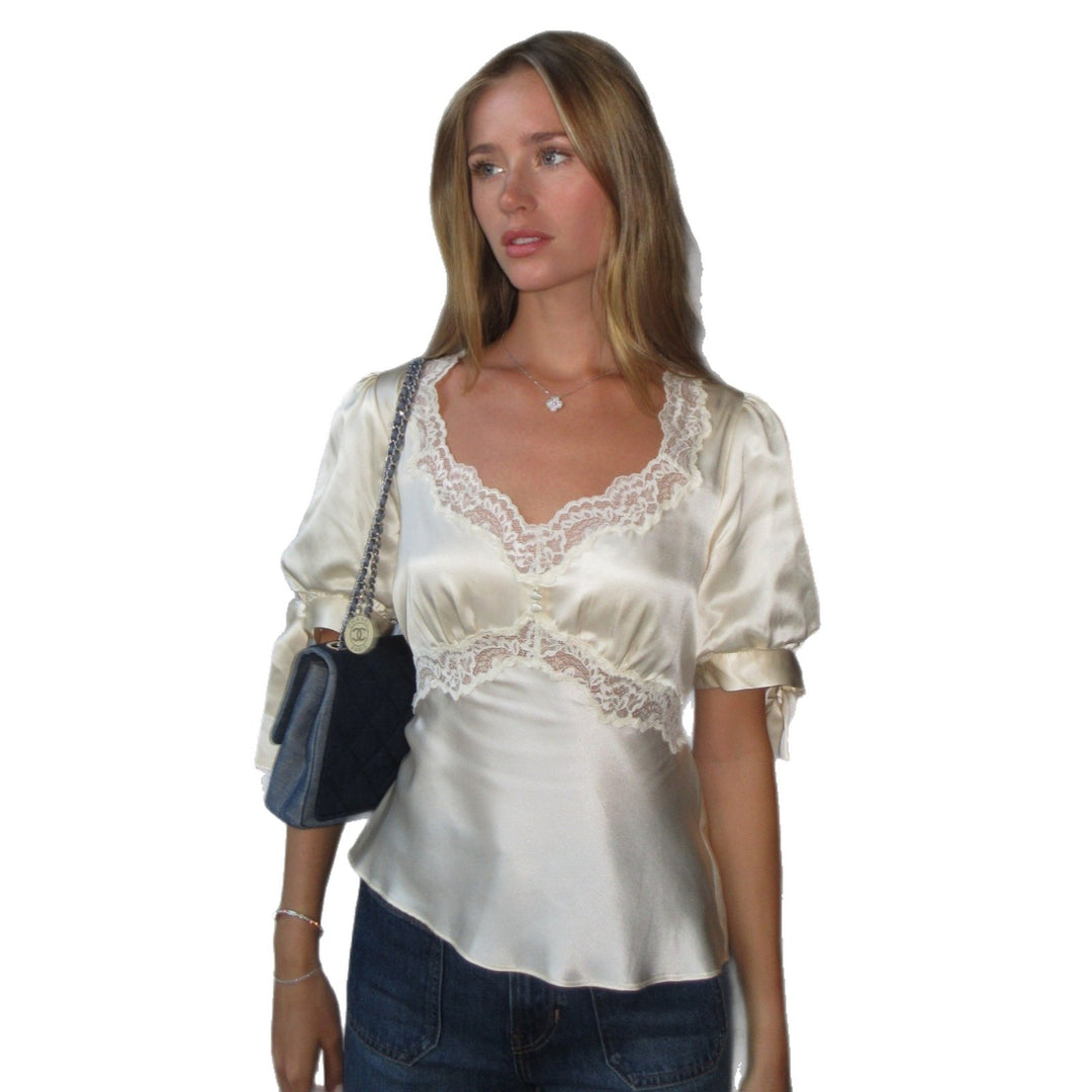 Damen Satinbluse mit Spitzenakzenten Drune