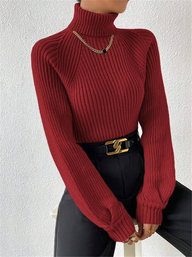 Damen figurbetonter Pullover mit Rippstruktur und Stehkragen Drune