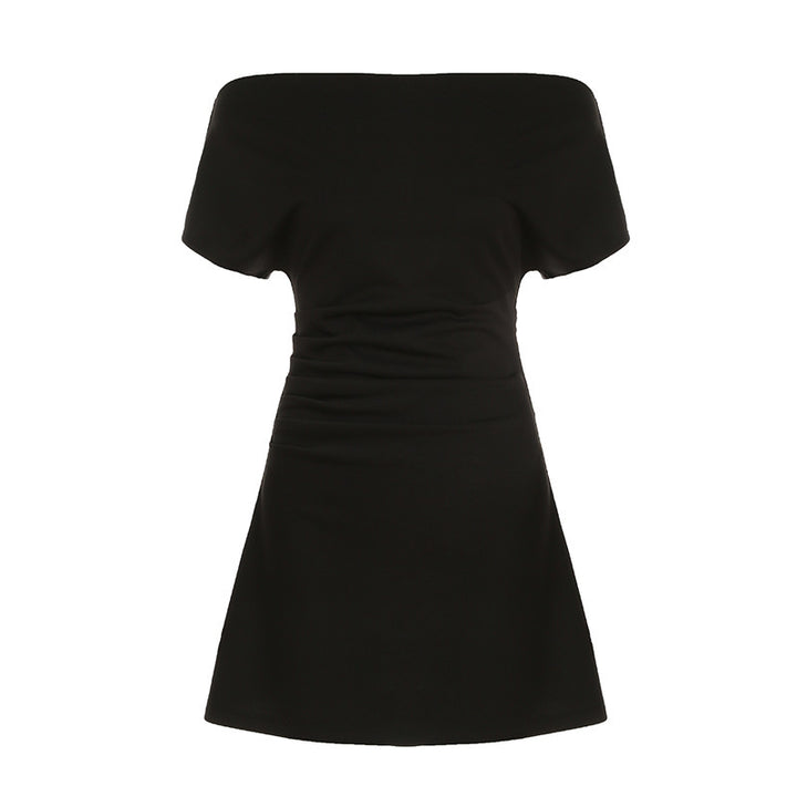 Damen Elegantes Kleid mit asymmetrischem Ausschnitt und Raffung Drune